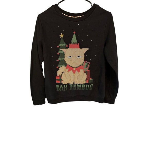 Bah Humbug Grumpy Cat Christmas Sweatshirt Holiday Time Size small (4-6) - Picture 2 of 6